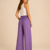 Pantalones de pierna ancha de mezcla de algodón y lino