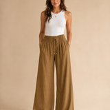 Pantalones de pierna ancha de mezcla de algodón y lino