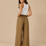 Pantalones de pierna ancha de mezcla de algodón y lino