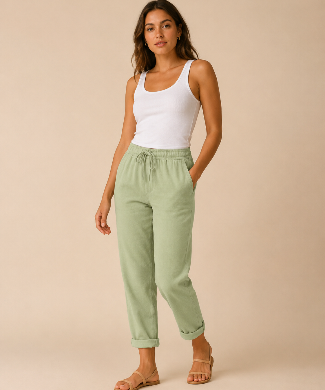 Maylora | Pantalones de lino con cordón
