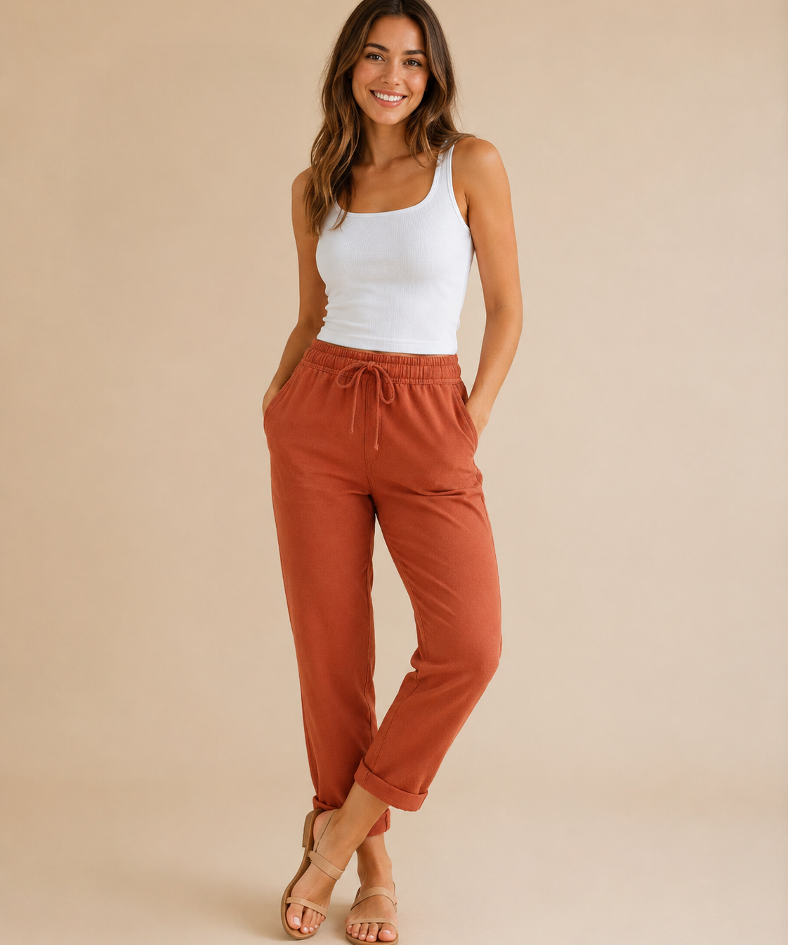 Maylora | Pantalones de lino con cordón