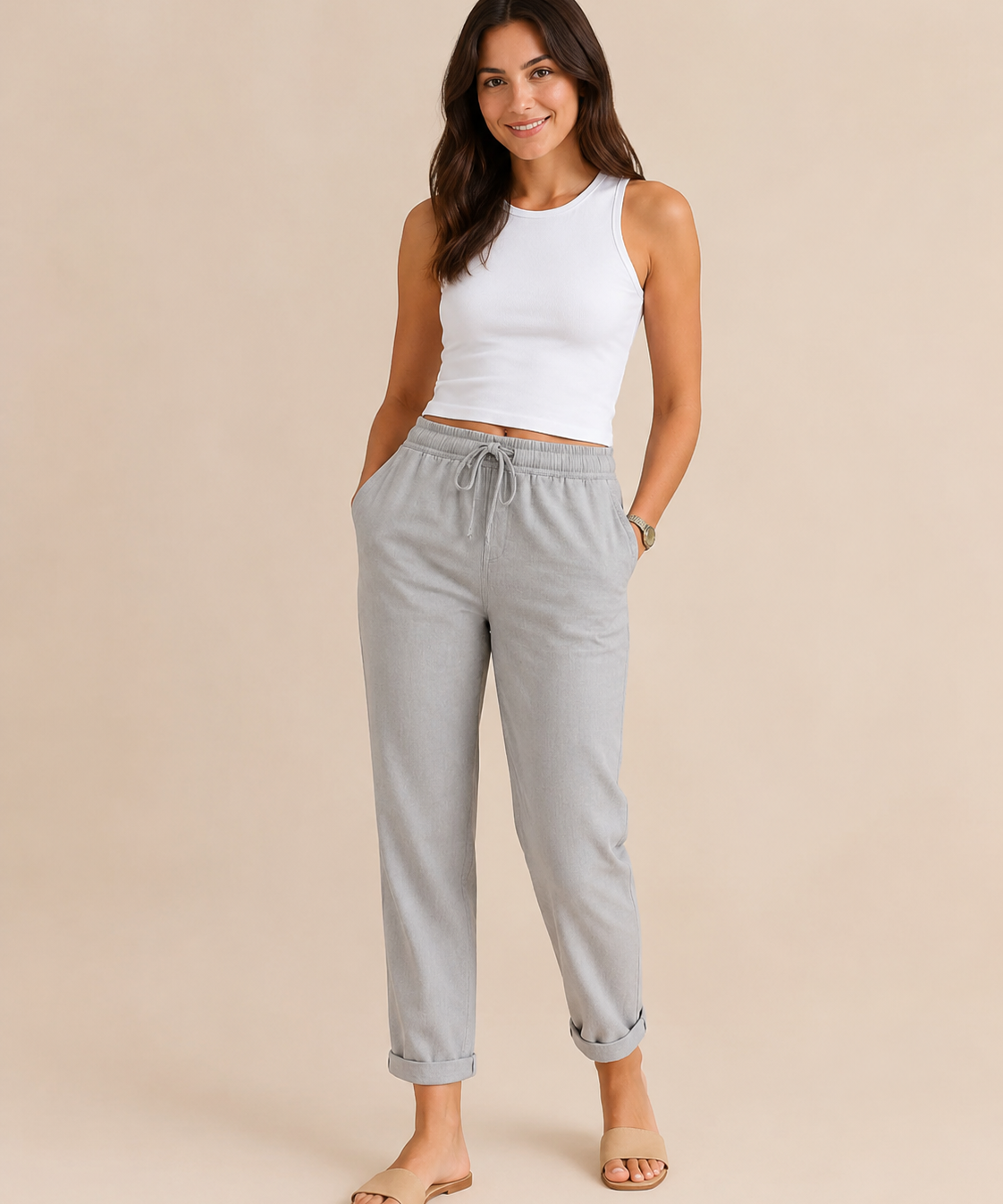 Maylora | Pantalones de lino con cordón