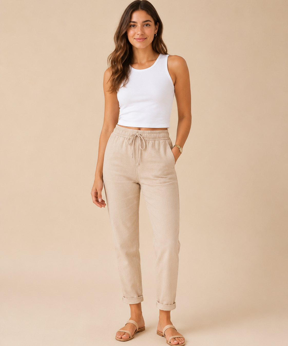 Maylora | Pantalones de lino con cordón