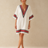 Vestido corto bordado rojo y blanco