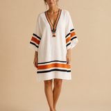 Vestido corto bordado naranja y blanco