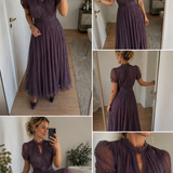 Minerva | Vestido midi plisado con mangas abullonadas