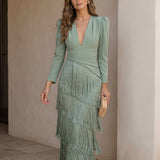 Frida | Vestido midi con flecos verdes