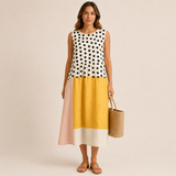 Leah | Vestido Midi Colorblock de Lunares