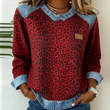 Sofía | Blusa de punto con estampado animal y cuello denim
