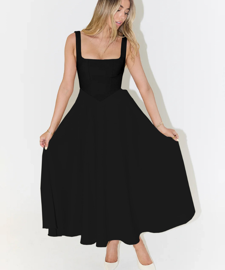 María | Vestido midi fluido con escote cuadrado