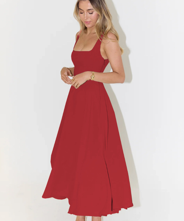 Grace | Vestido midi fluido con cuello cuadrado