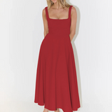 María | Vestido midi fluido con escote cuadrado