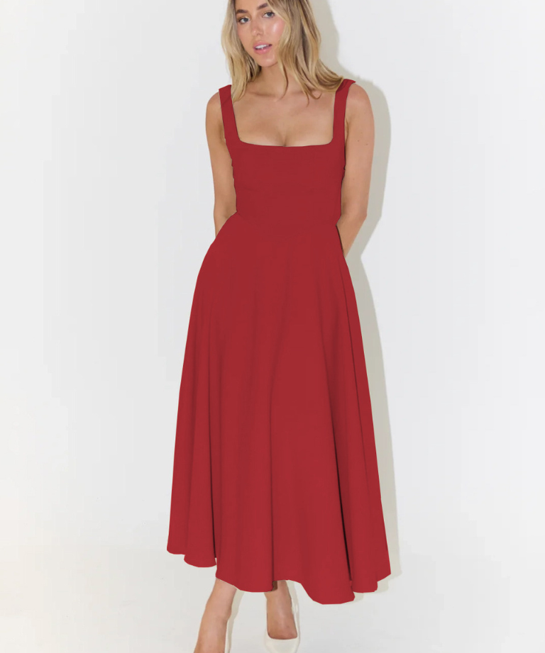 María | Vestido midi fluido con escote cuadrado