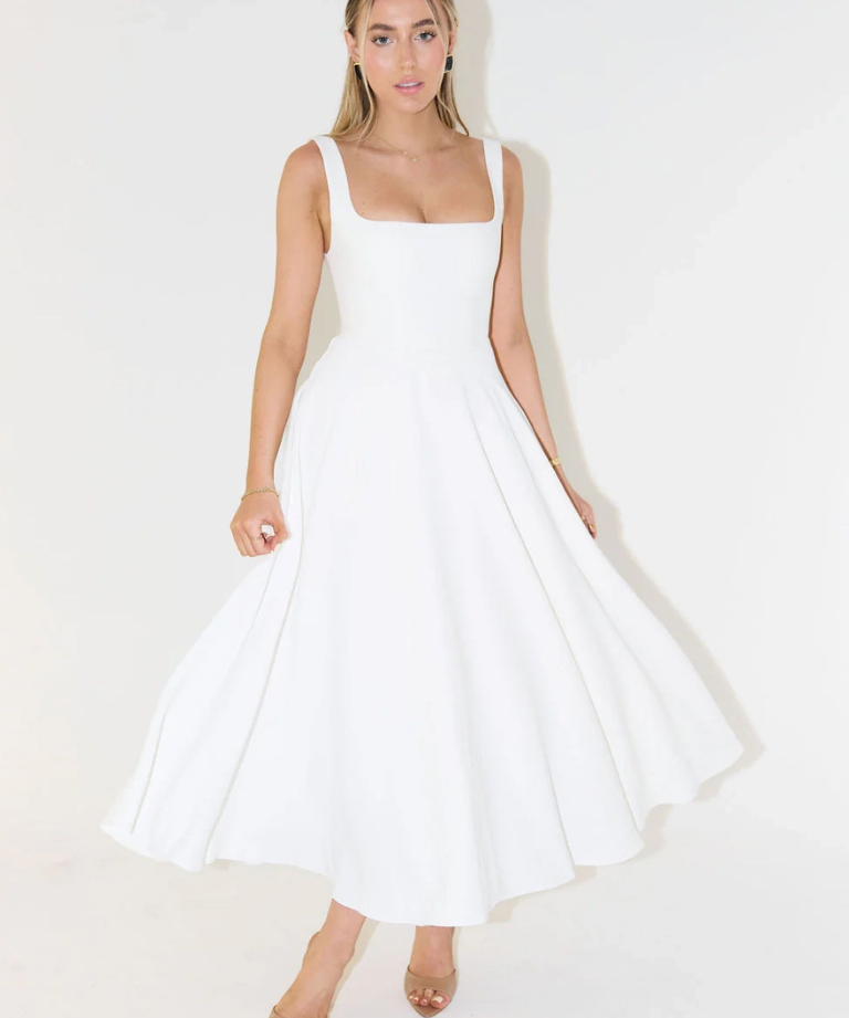 Grace | Vestido midi fluido con cuello cuadrado