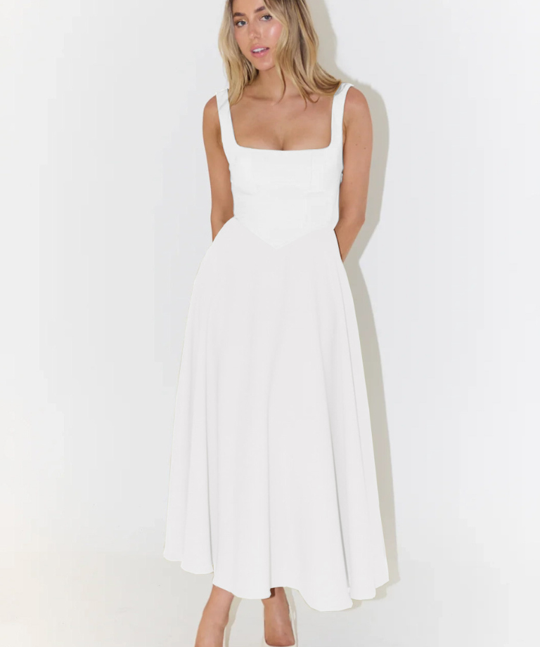 María | Vestido midi fluido con escote cuadrado
