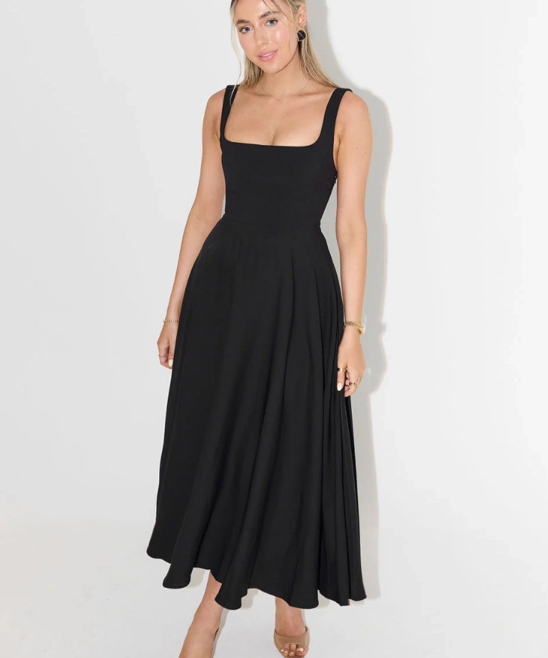 Grace | Vestido midi fluido con cuello cuadrado