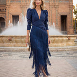 Frida | Vestido midi con flecos verdes