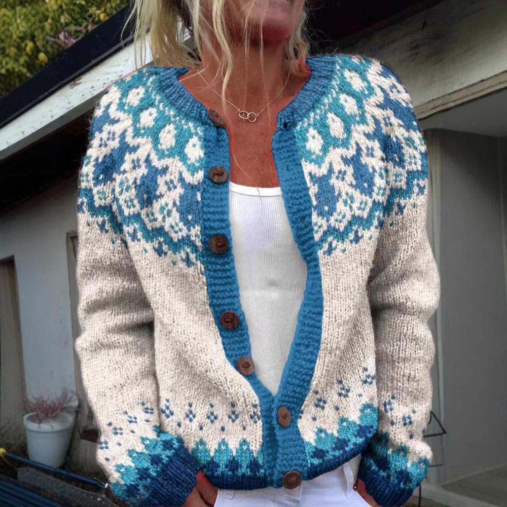 Mariana | Cárdigan azul y blanco estampado