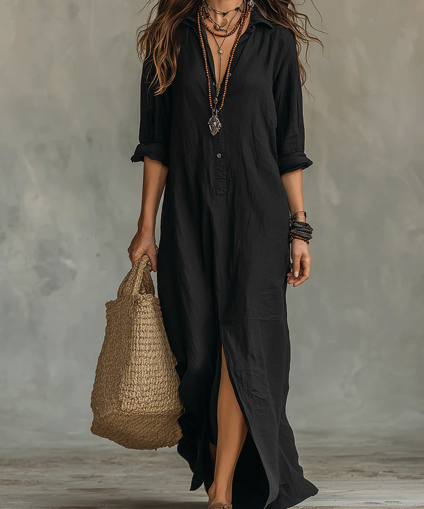 Renata | Vestido largo camisero fluido