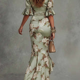 Teresa | Vestido midi con drapeado y estampado floral
