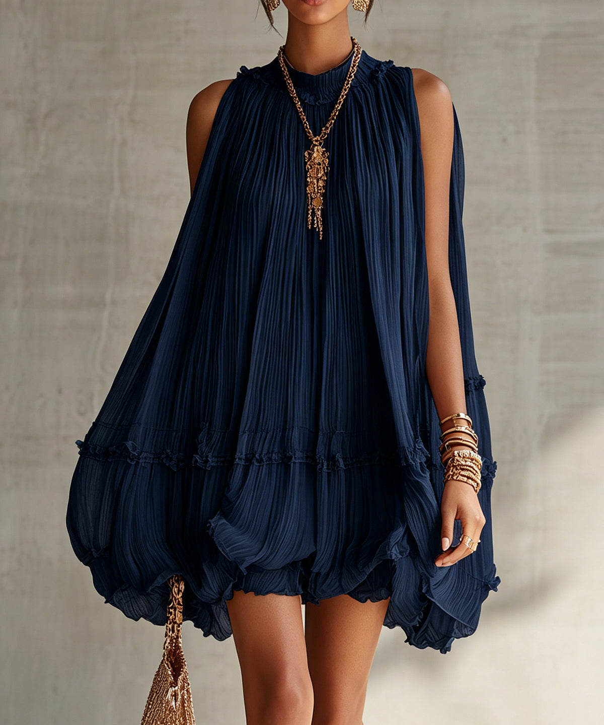 Andrea | Vestido midi plisado con volantes