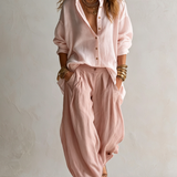 Capucine | Conjunto de camisa blanca y pantalón globo verde olivo