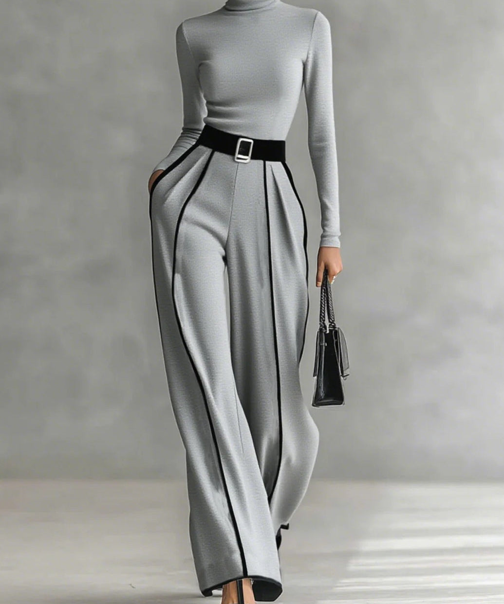 Adèle | Conjunto de cuello alto con ribetes blancos y pantalón ancho