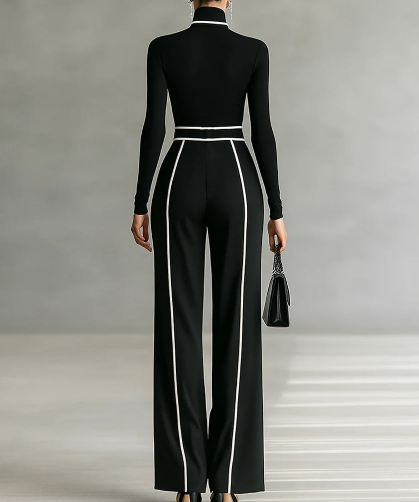 Adèle | Conjunto de cuello alto con ribetes blancos y pantalón ancho