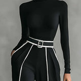 Adèle | Conjunto de cuello alto con ribetes blancos y pantalón ancho