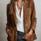 Marta | Blazer ante marrón con pespuntes retro