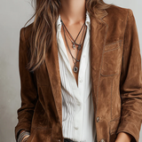 Marta | Blazer ante marrón con pespuntes retro