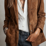 Marta | Blazer ante marrón con pespuntes retro
