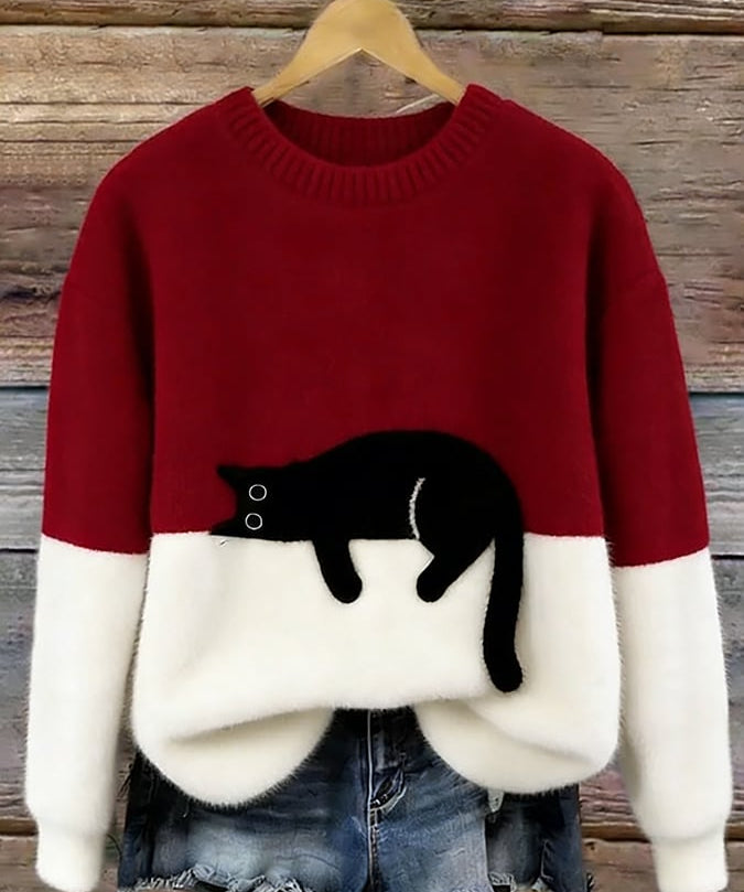 Adriana | Jersey de punto con gato estampado
