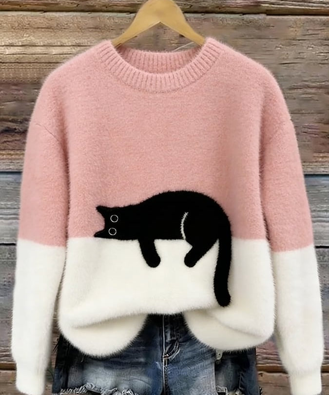 Adriana | Jersey de punto con gato estampado