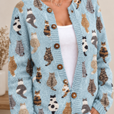 Teresa | Cárdigan de punto con gatos estampados