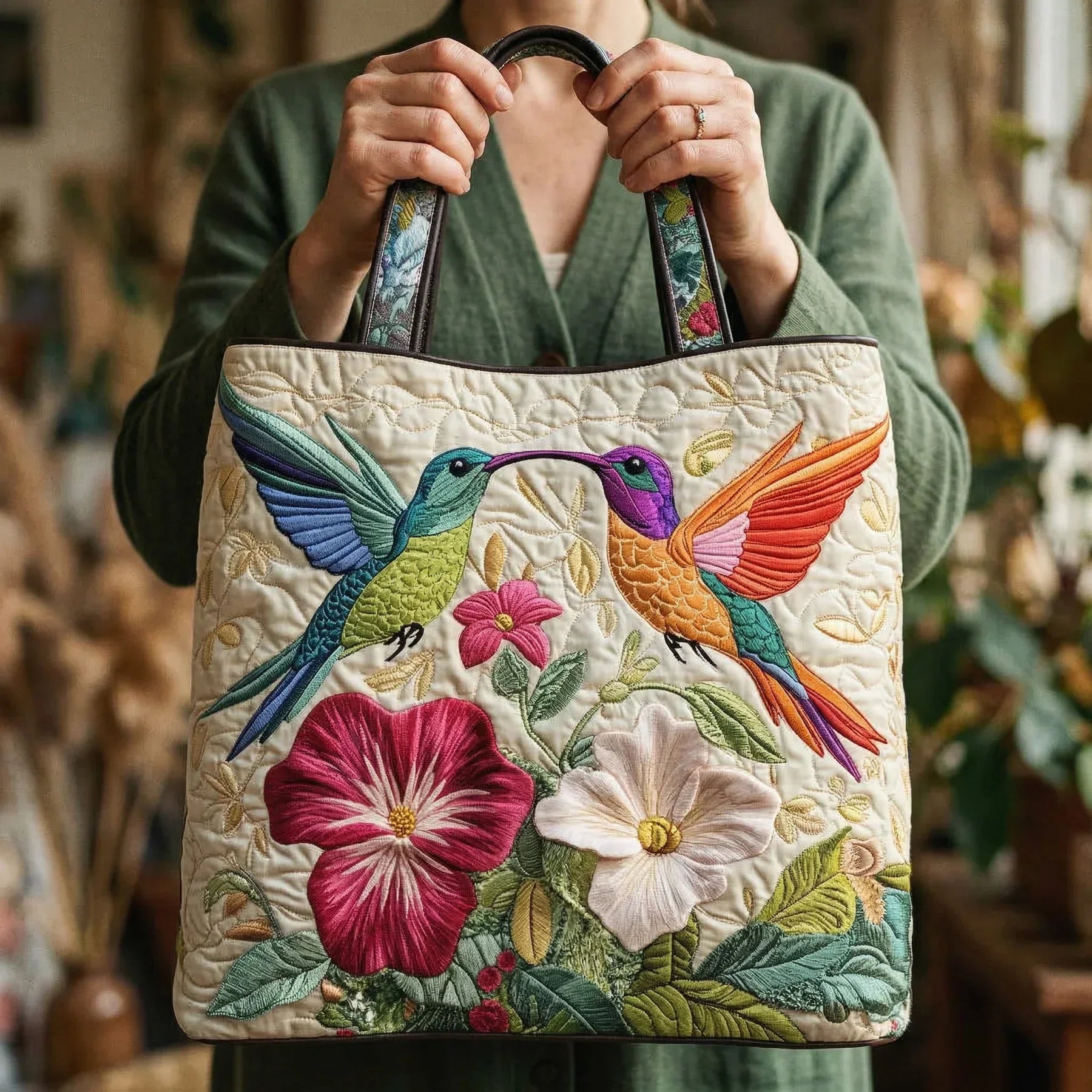 Irma | Bolso acolchado con colibríes y flores