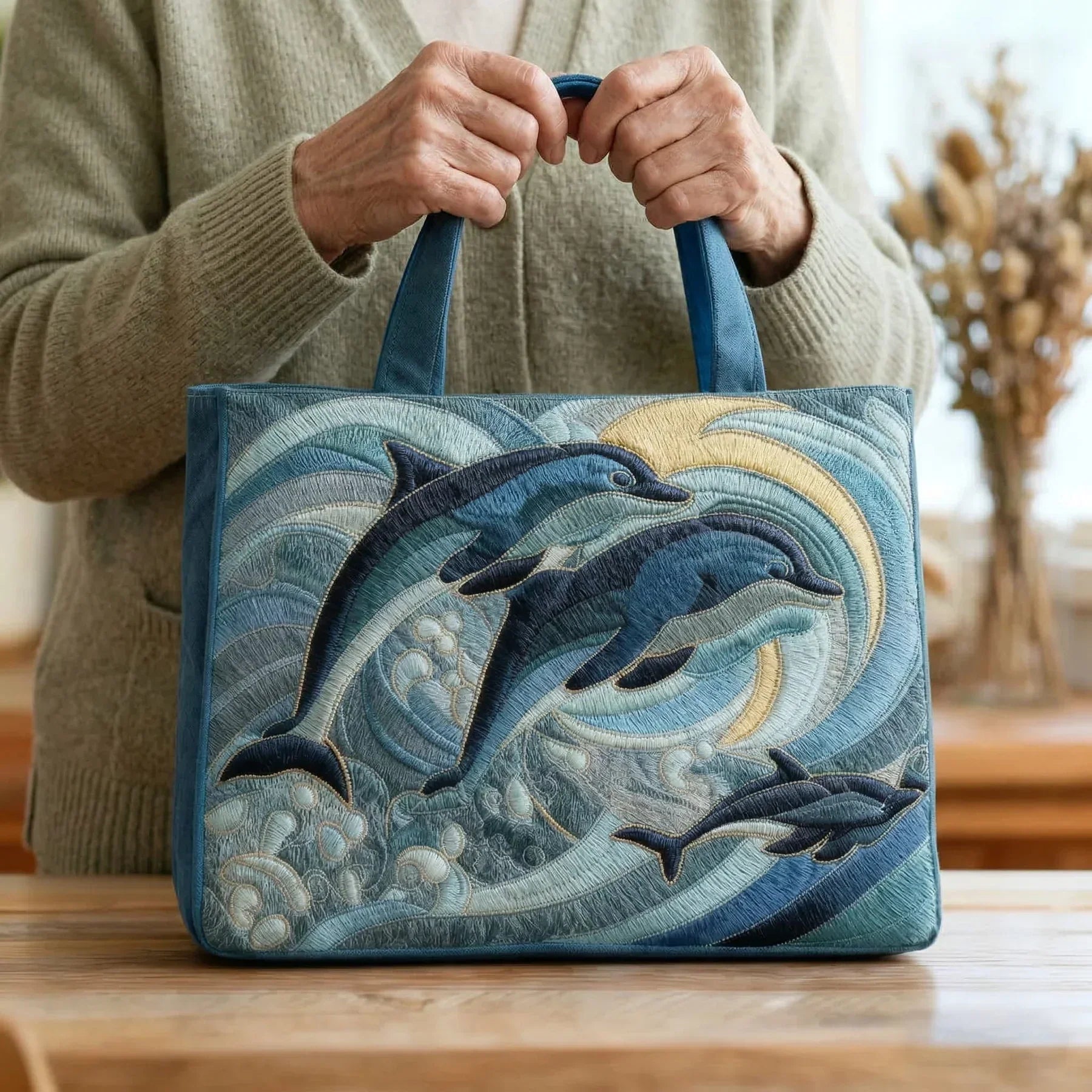 Guillermina | Bolso acolchado con delfines del océano