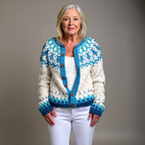 Mariana | Cárdigan azul y blanco estampado