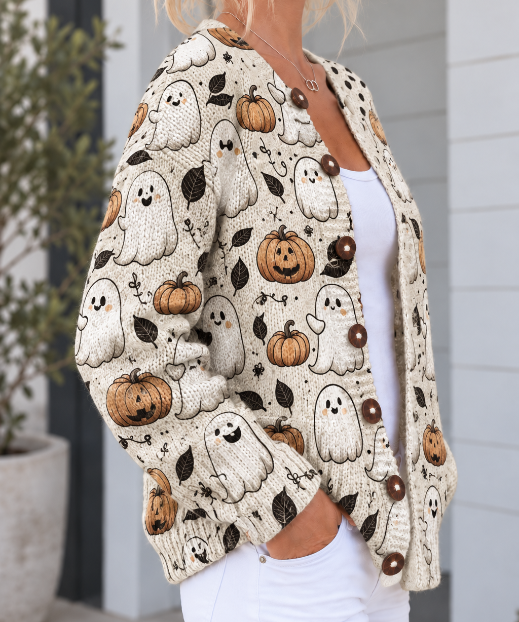 Itzel | Cárdigan punto con estampado Halloween