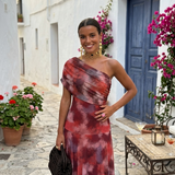 Mariana | Vestido largo estampado con escote asimétrico