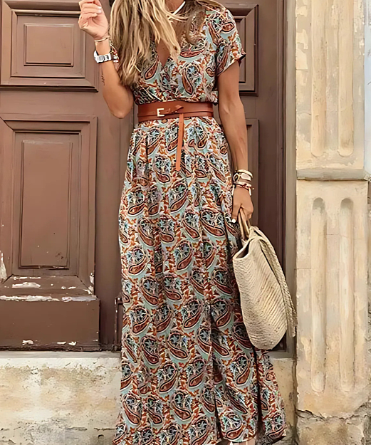 Cristina | Vestido midi con estampado floral y cinturón