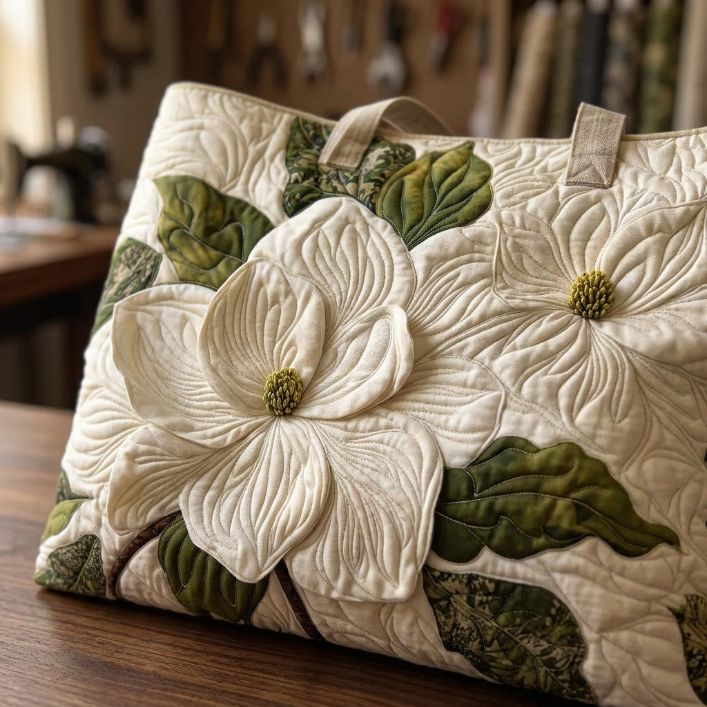 Cecilia | Bolso acolchado con magnolias blancas