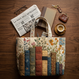 Laura | Bolso acolchado con estampado de libros y flores