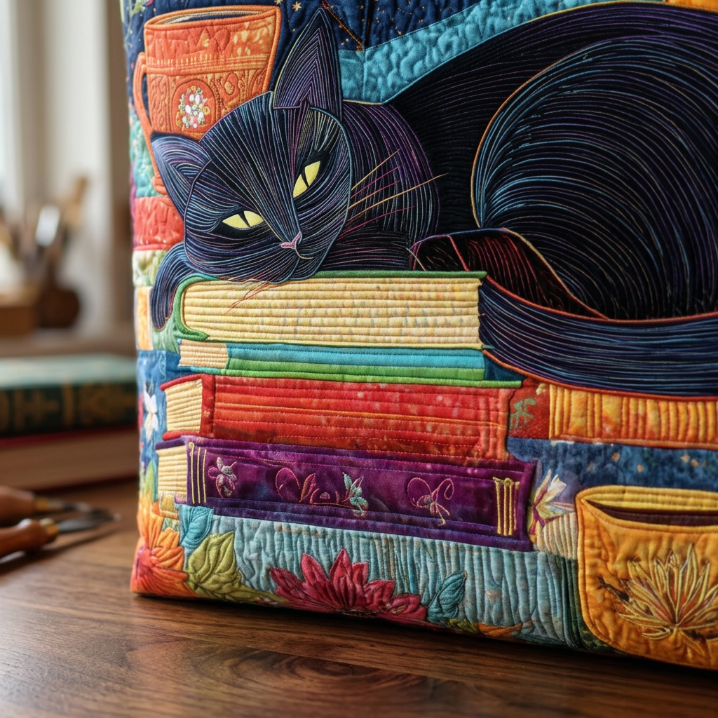 Micaela | Bolso de mano acolchado con gato negro
