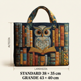 Minerva | Bolso de mano con búho y libros