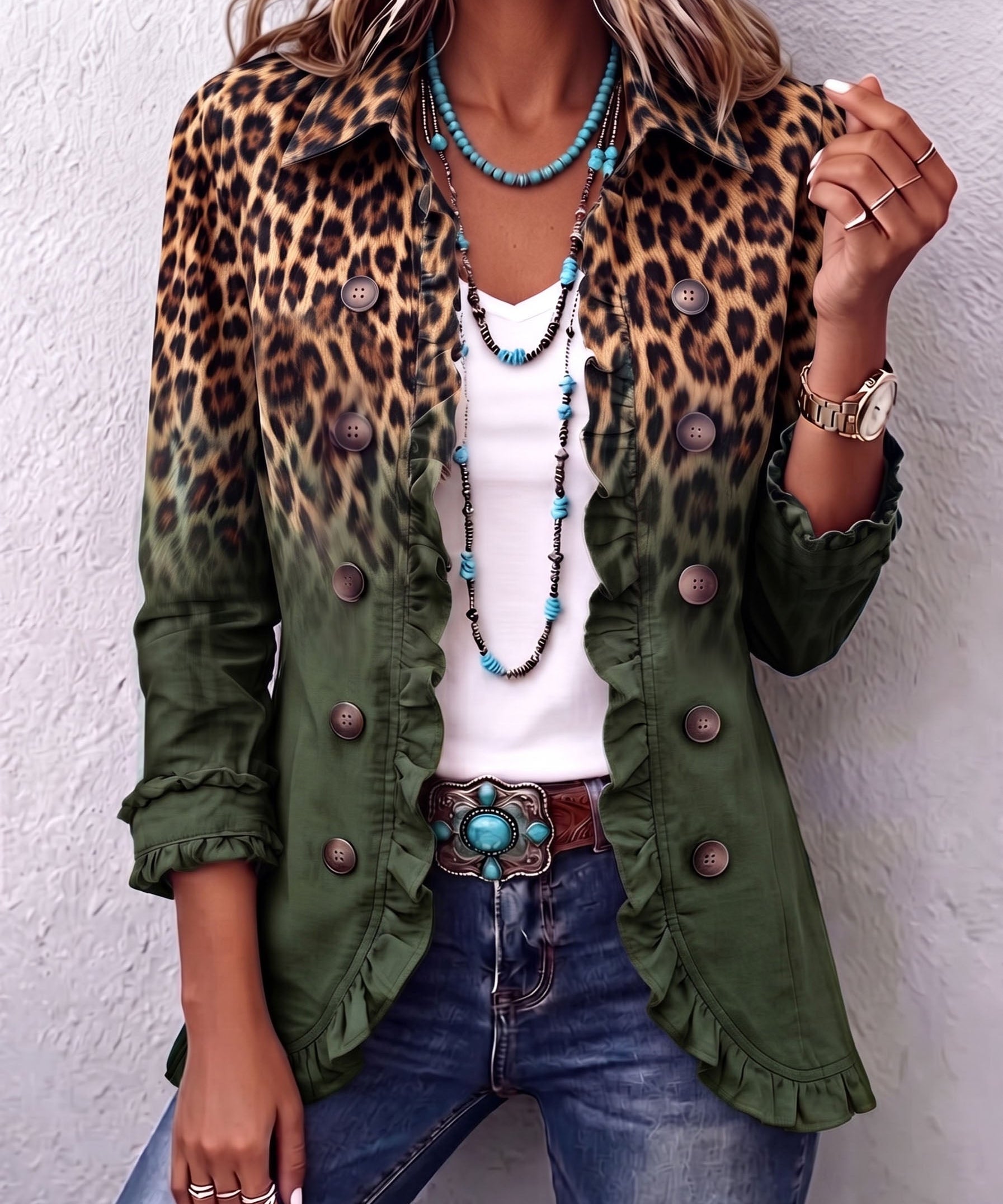 Yaretzi | Blazer de leopardo degradado con volantes