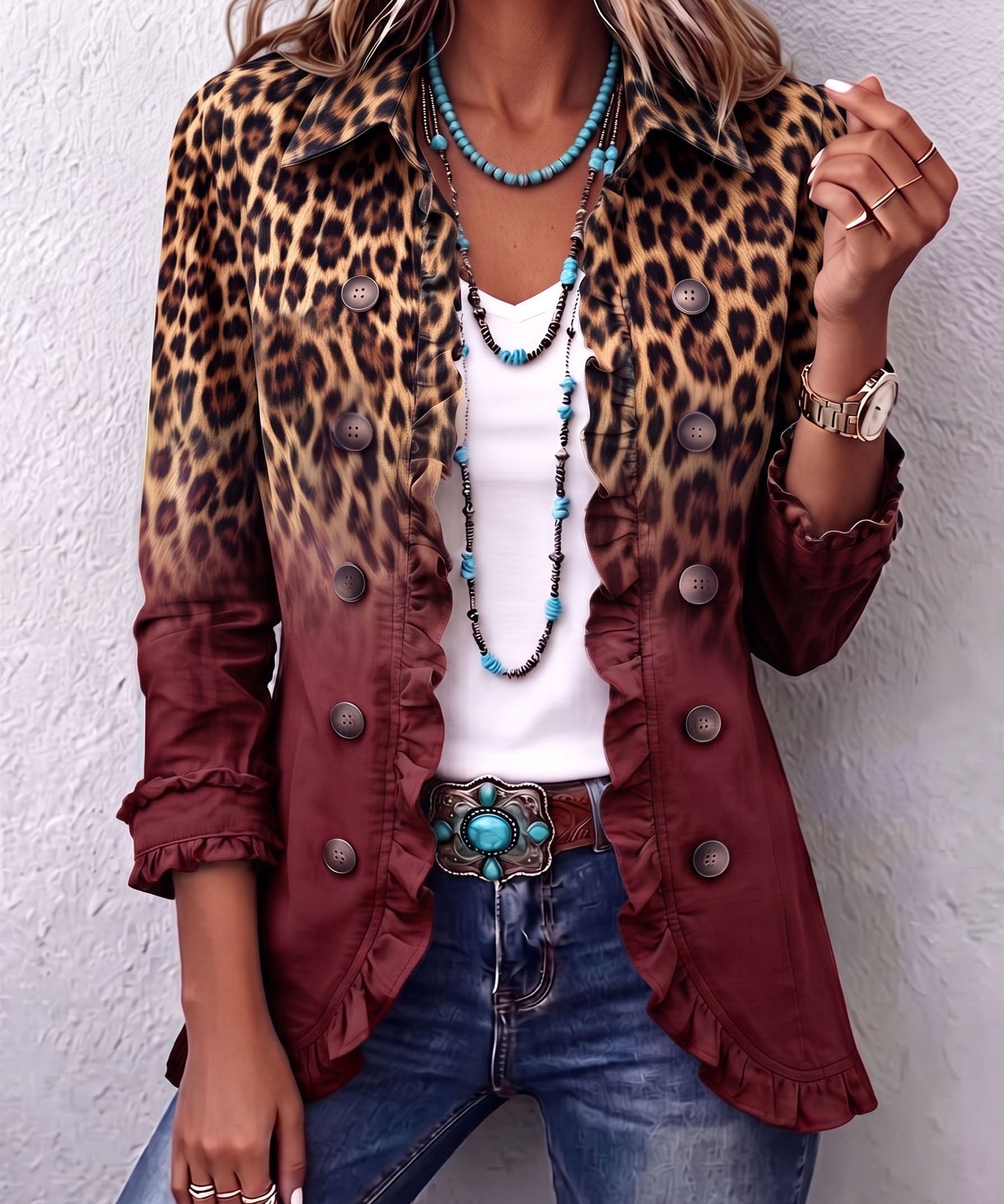 Yaretzi | Blazer de leopardo degradado con volantes