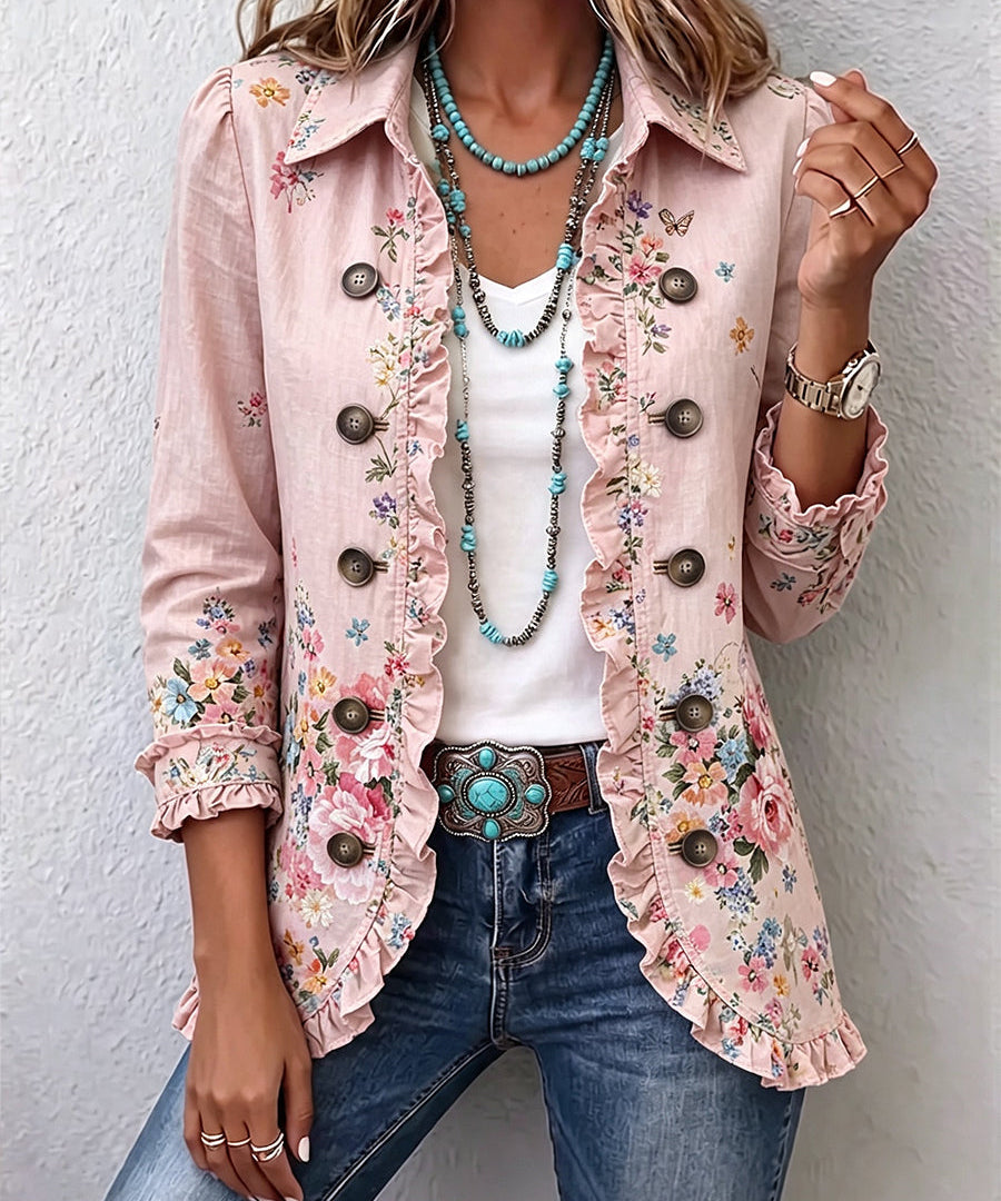 Patricia | Chaqueta floral con volantes y botones
