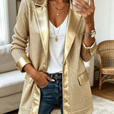 Renata | Blazer de punto dorado con ribetes de polipiel