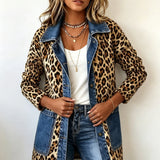Maribel | Chaqueta larga de leopardo con detalles vaquero